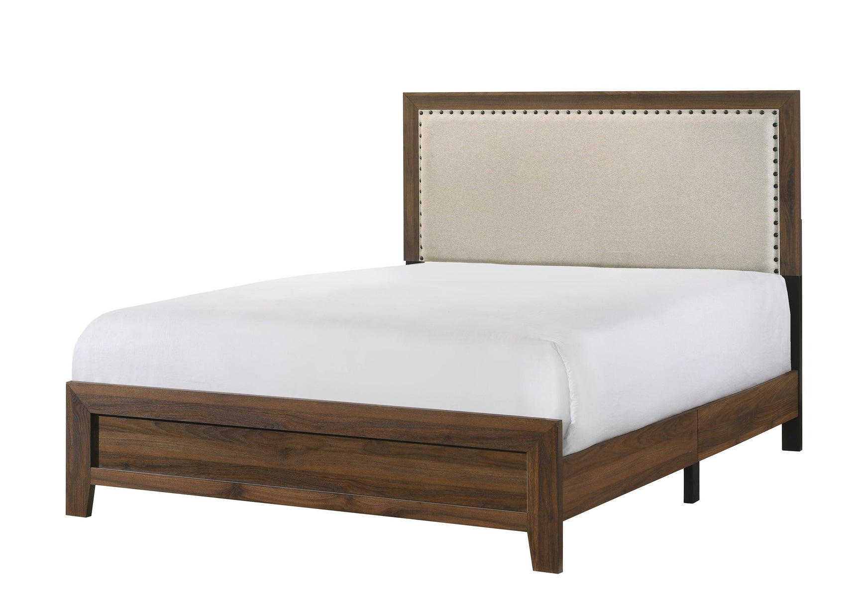 Millie Brown Contemporary Solid Wood And Veneers Fabric Panel Upholstered Queen Bed - Ella Furniture