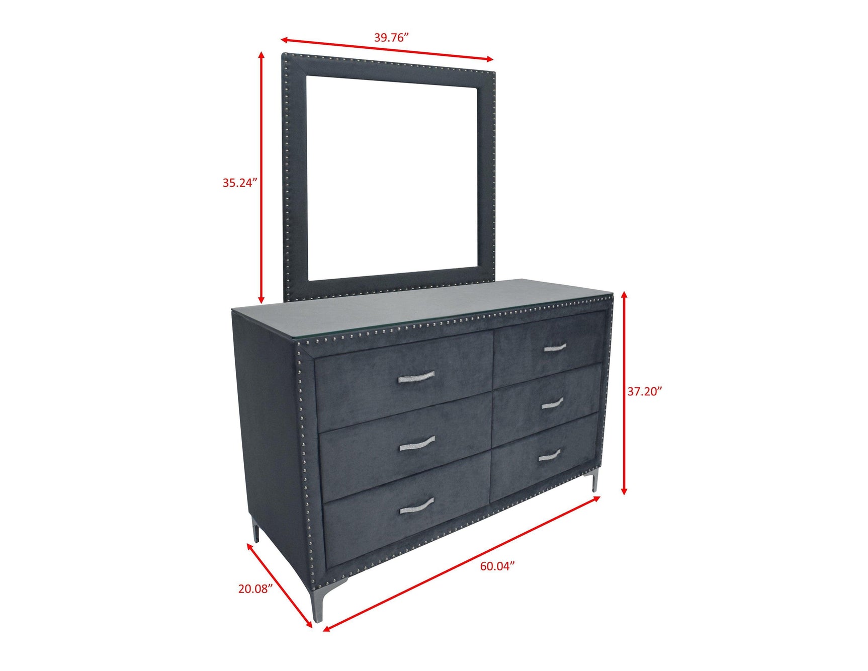 Lucinda Dresser - Dark Grey, Modern Solid Hardwood, Spacious 6 Drawers - Ella Furniture
