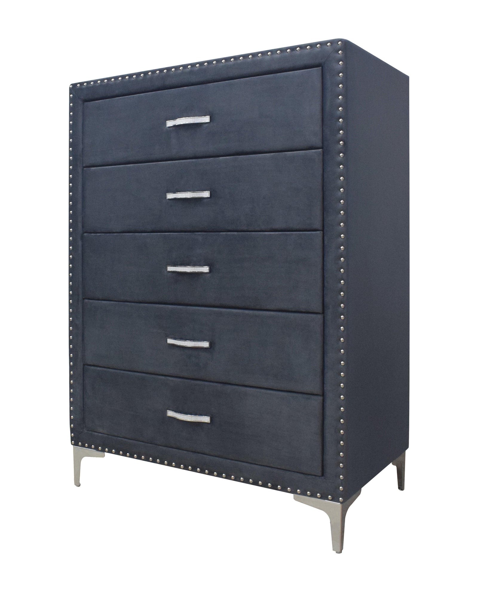 Lucinda Chest - Dark Grey, Modern And Classic Velvet Wood, Classic Metal 5 Drawers - Ella Furniture