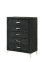 Lucinda Chest Black, Modern And Classic Fabric Wood, Classic Metal 5 Drawers - Ella Furniture