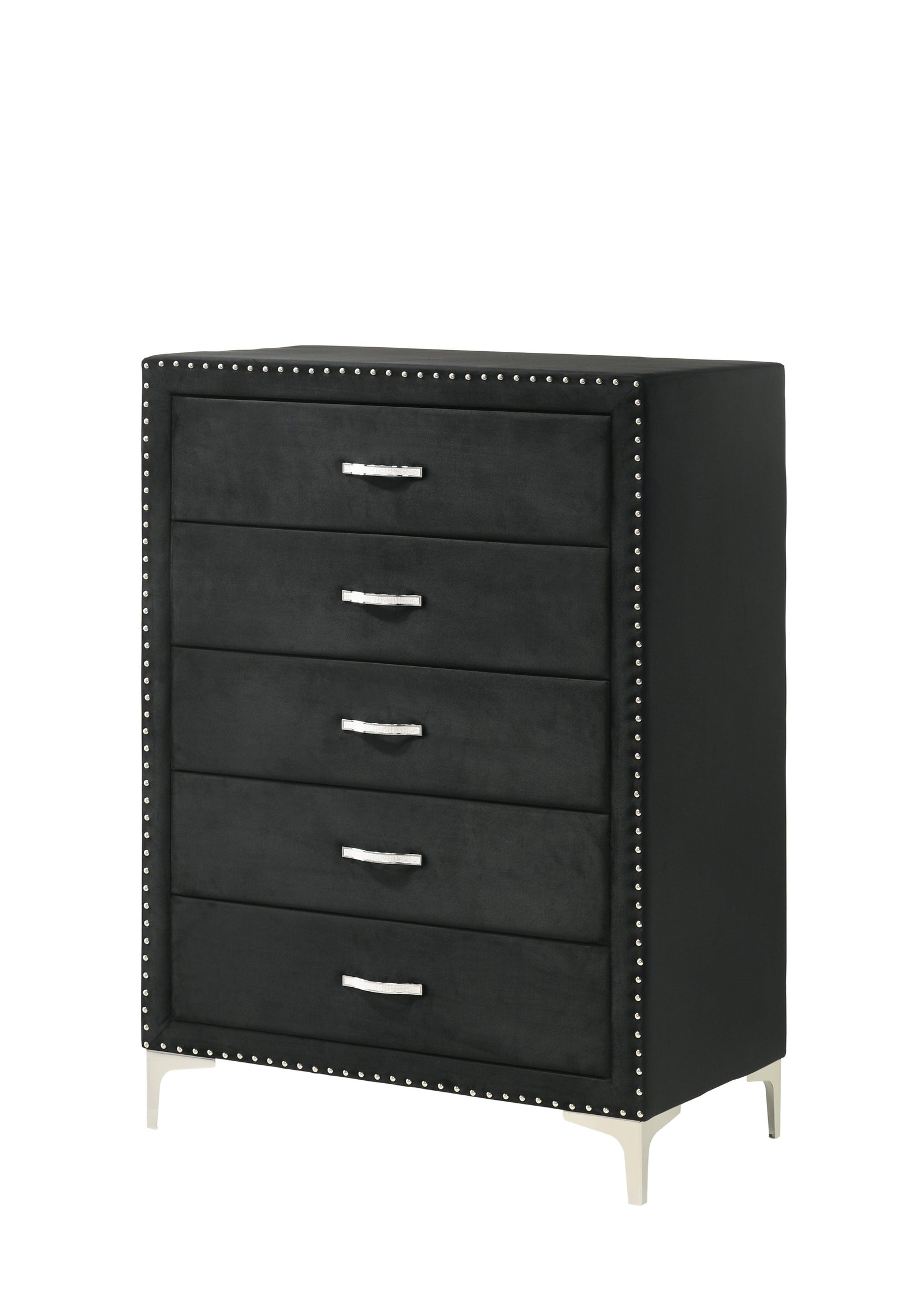 Lucinda Chest Black, Modern And Classic Fabric Wood, Classic Metal 5 Drawers - Ella Furniture