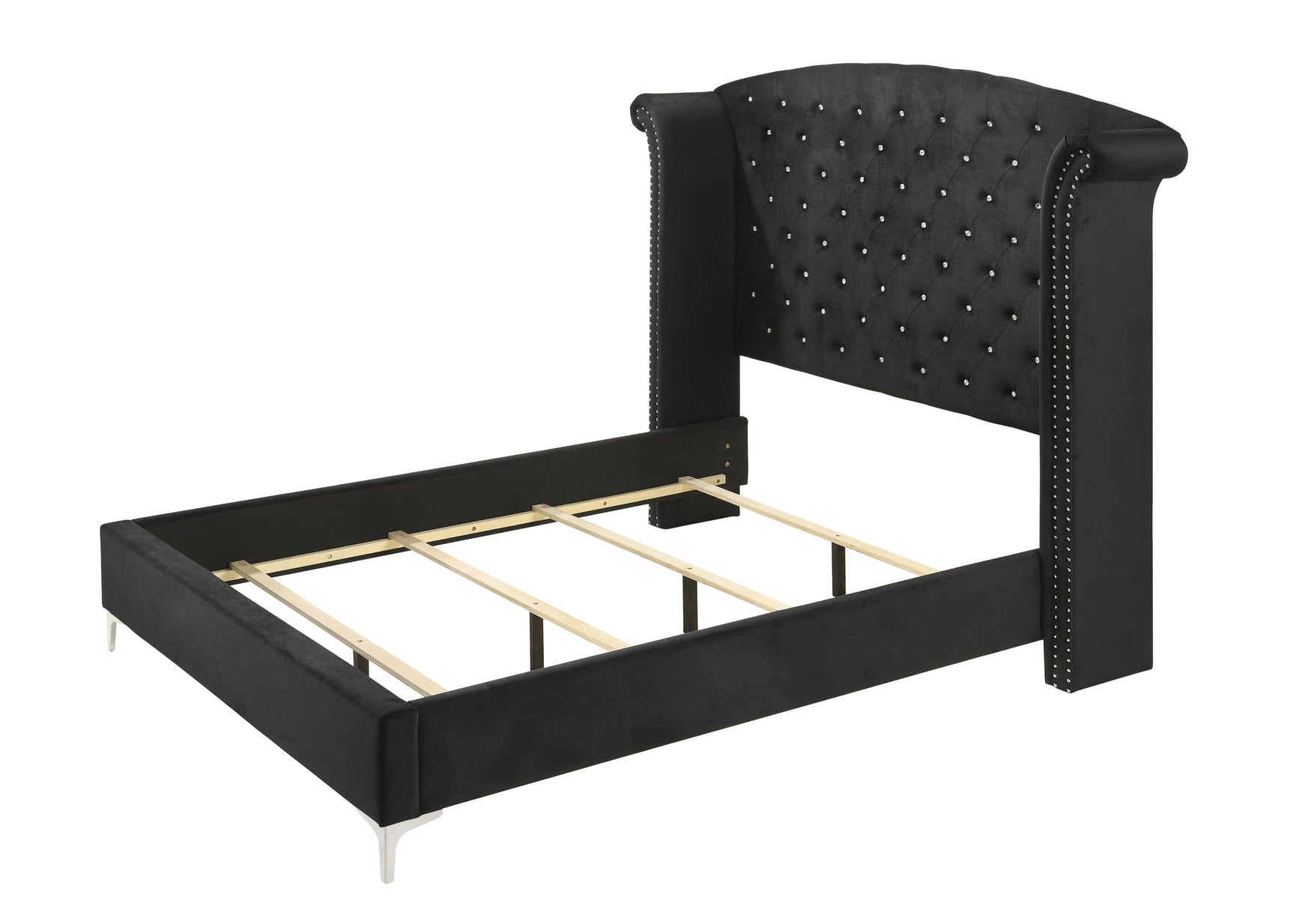 Lucinda Black Velvet Wingback Sleek And Modern Upholstered Tufted Panel Bedroom Set - Ella Furniture
