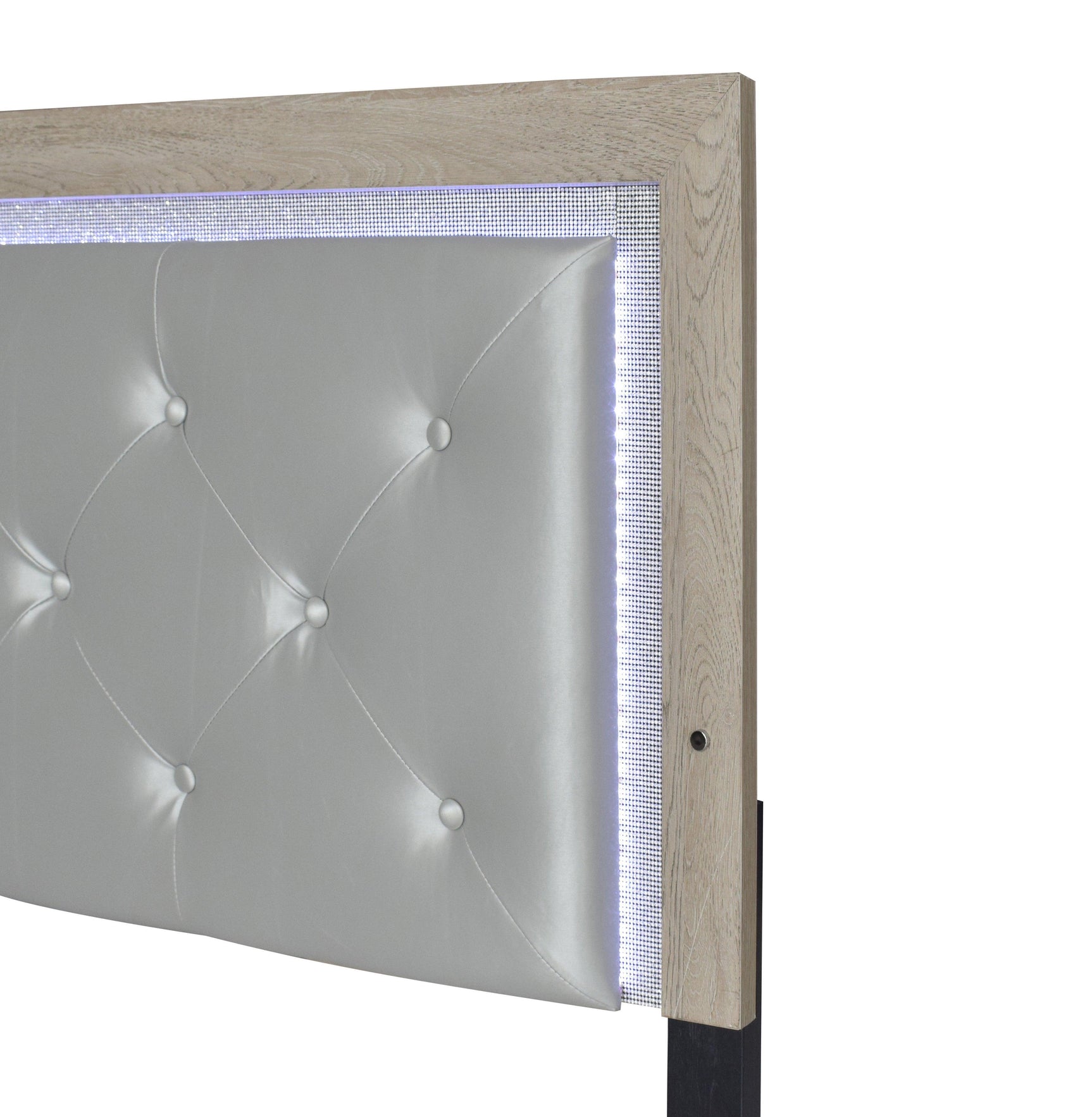 Jaylen Cream Finish Modern LED Faux Leather Upholstered Tufted Panel Bedroom Set - Ella Furniture