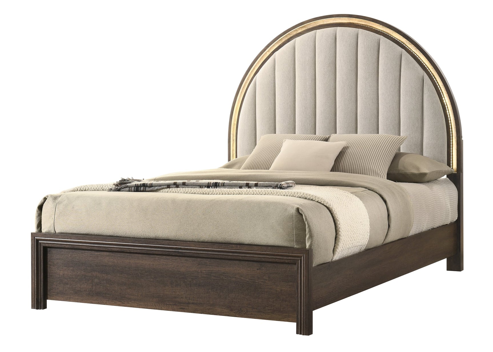 Noreen Brown Gray Upholstered LED Panel Queen Bed from Ella Furniture