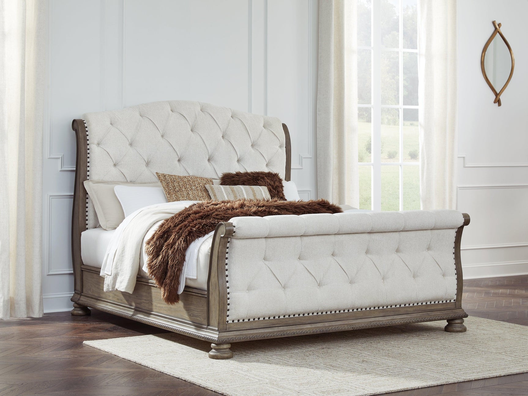 Ardenfield Light Brown King Upholstered Sleigh Bed