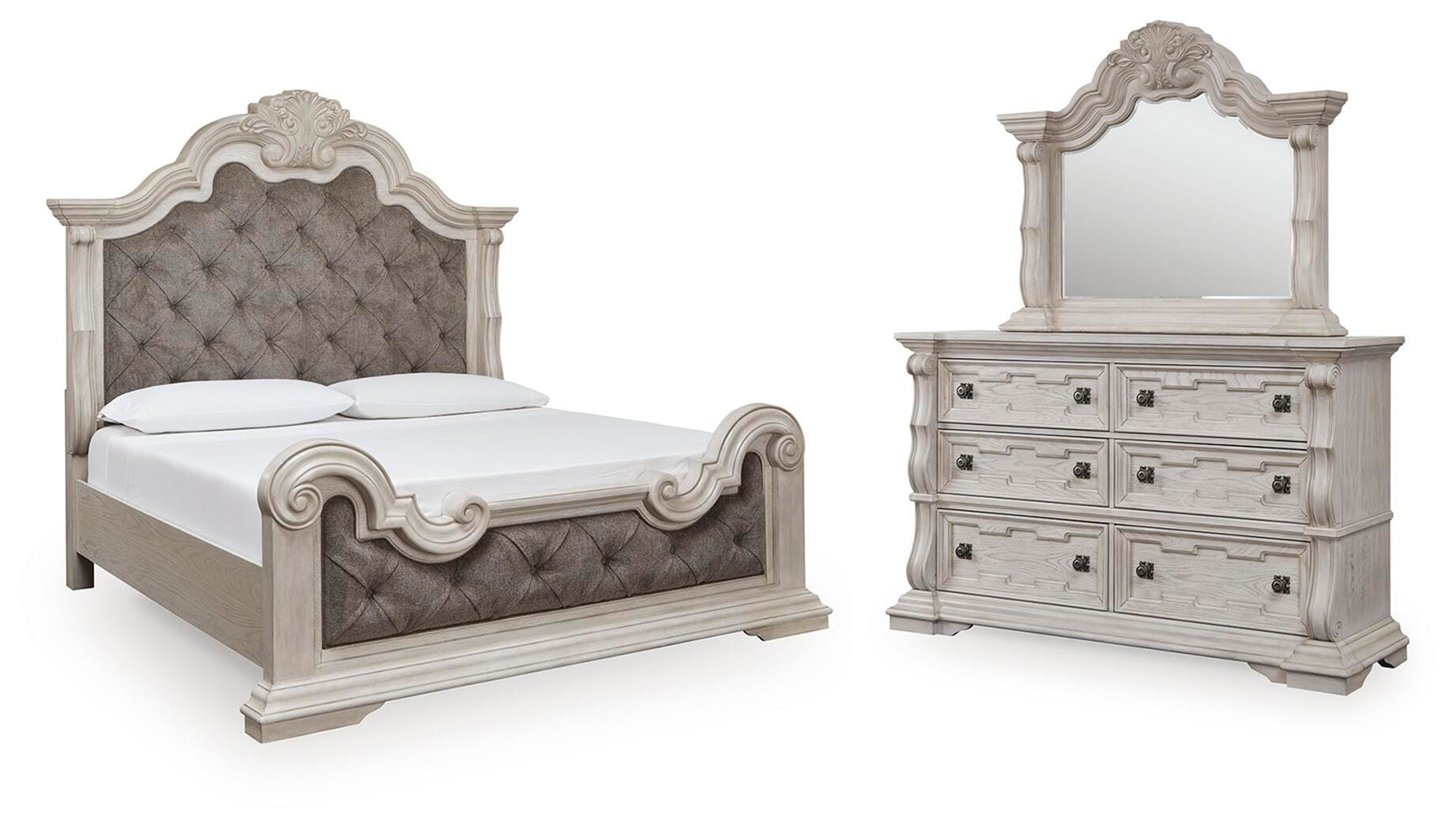 Bruchandi Antique White Upholstered Panel Bedroom Set view 15