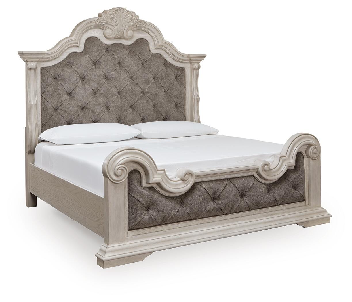 Bruchandi Antique White Upholstered Panel Bedroom Set angled view
