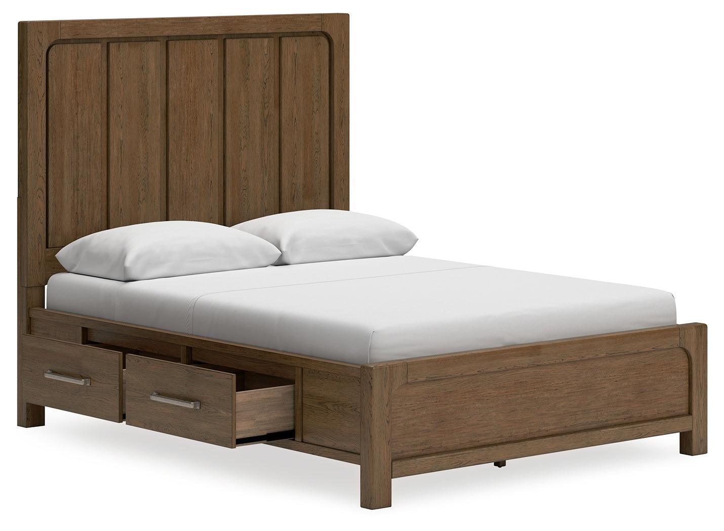 Cabalynn Light Brown Queen Panel Bed with Storage Drawers