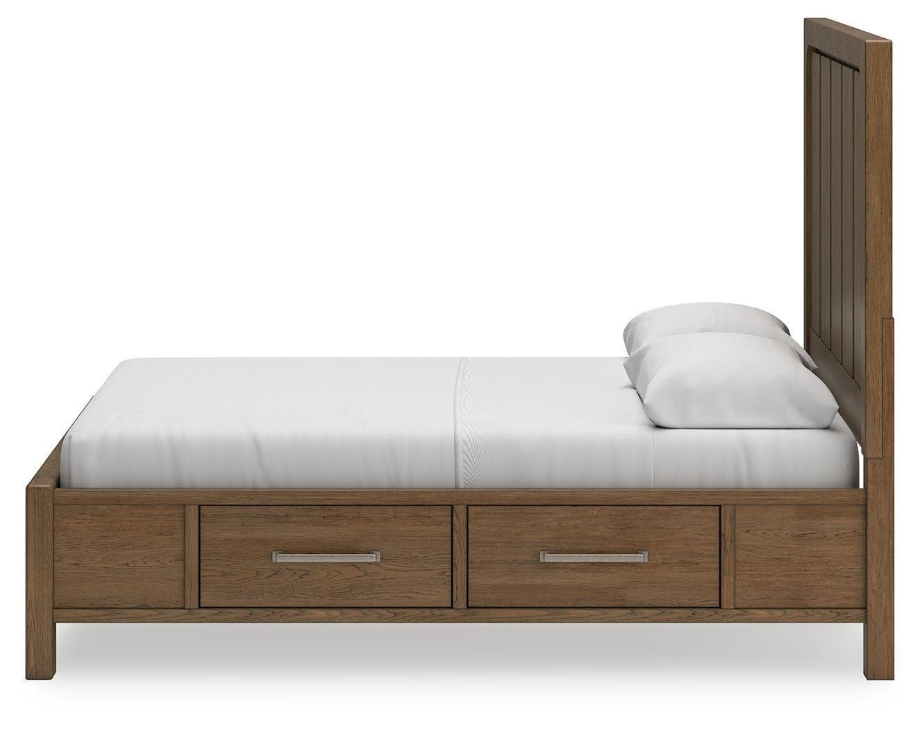 Cabalynn Light Brown Queen Panel Bed with Storage Drawers