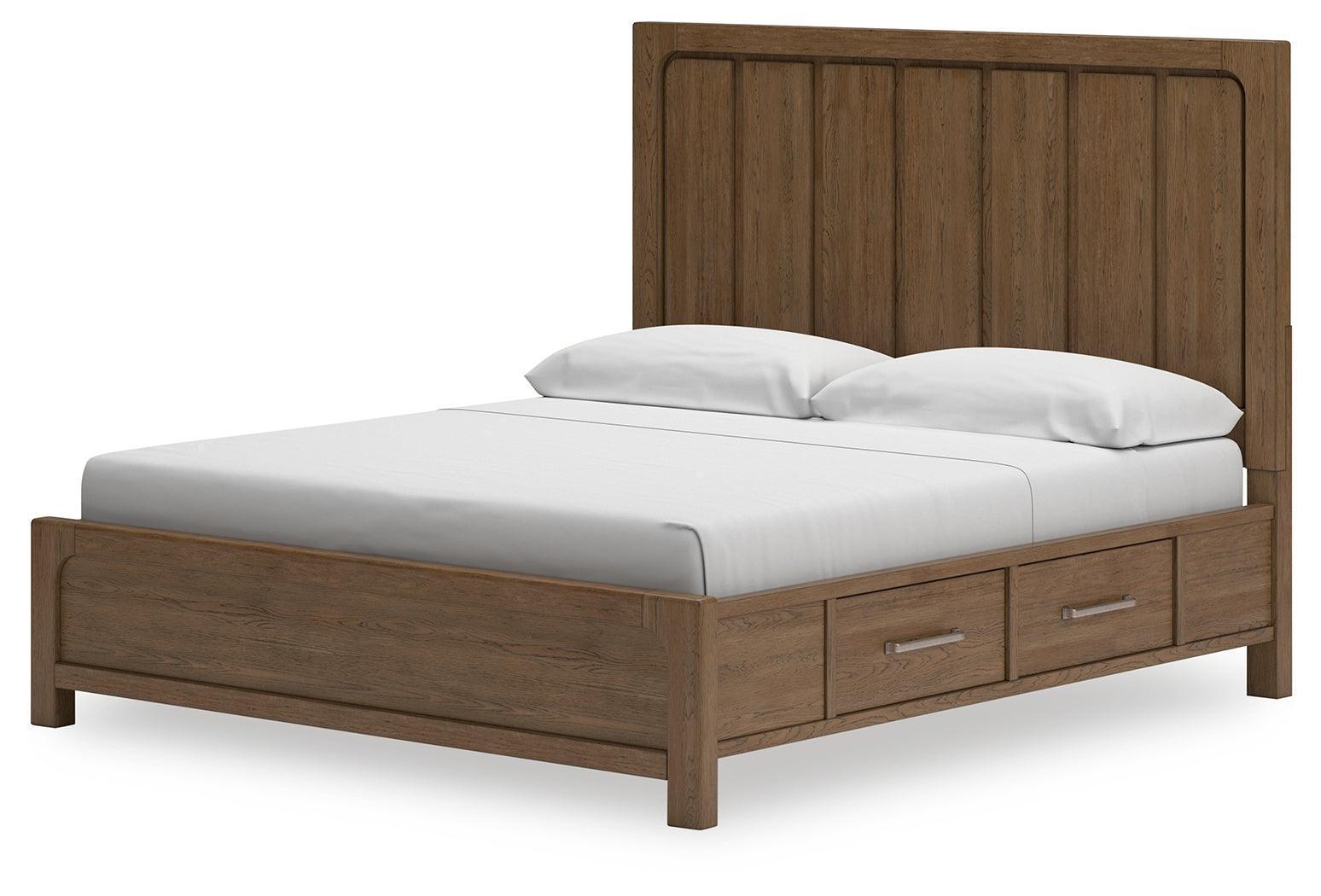 Cabalynn Light Brown King Panel Bed with Storage Drawers