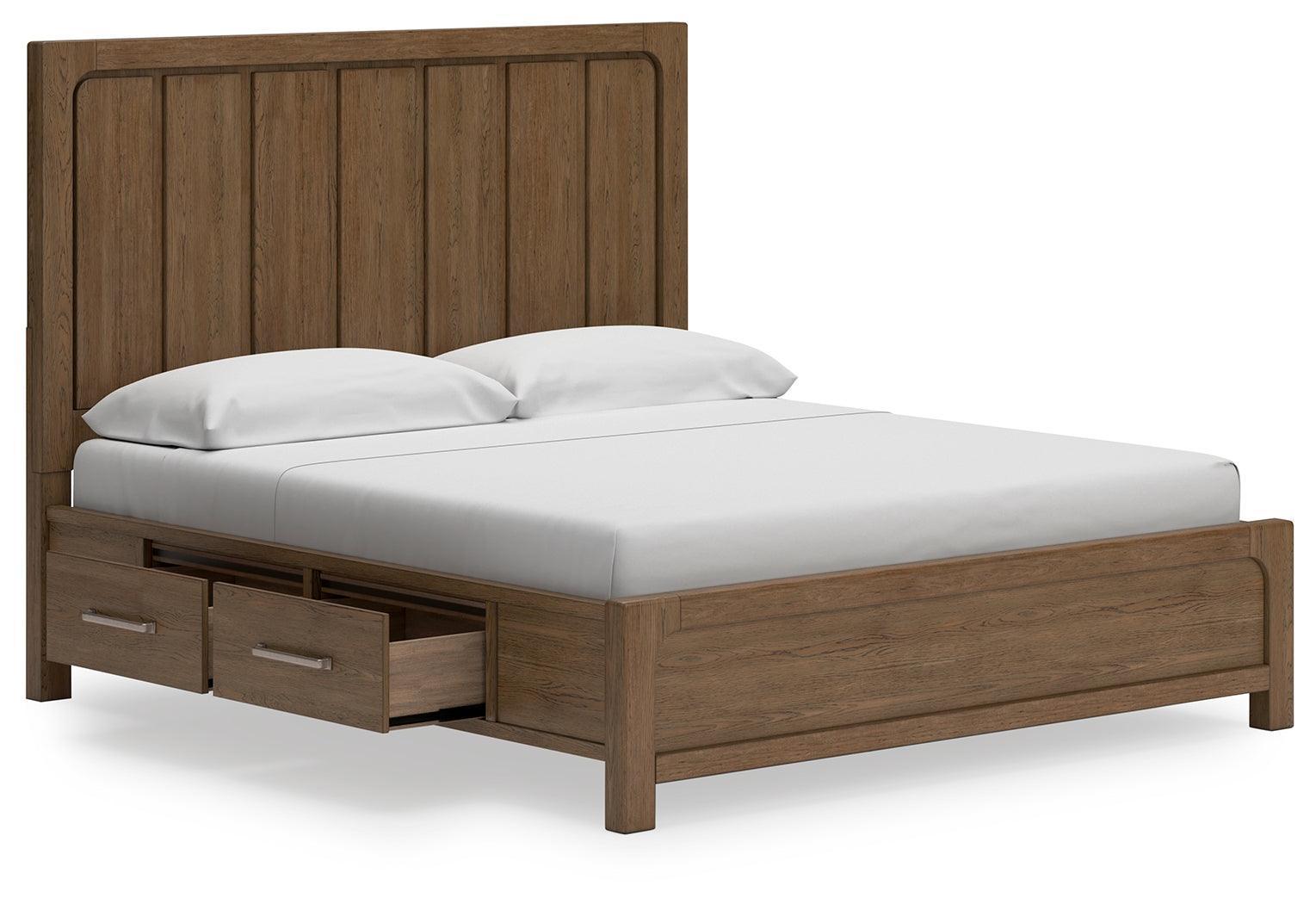 Cabalynn Light Brown King Panel Bed with Storage Drawers