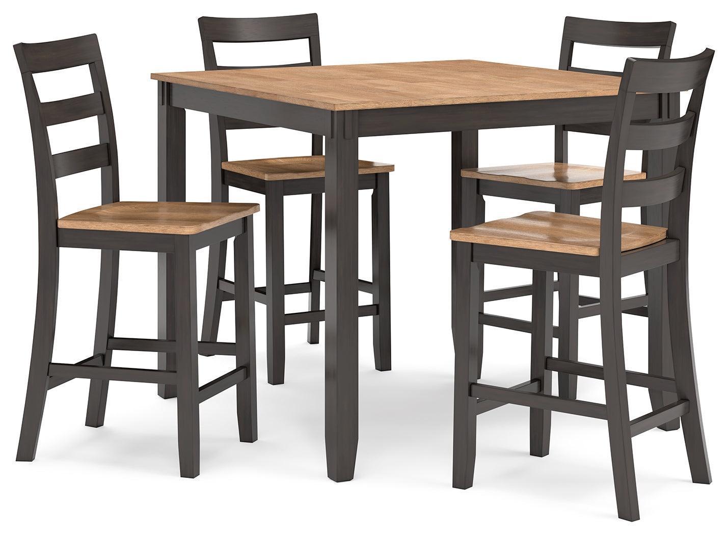 Gesthaven Natural Brown Counter Height Dining Table with 4 Ladderback Barstools