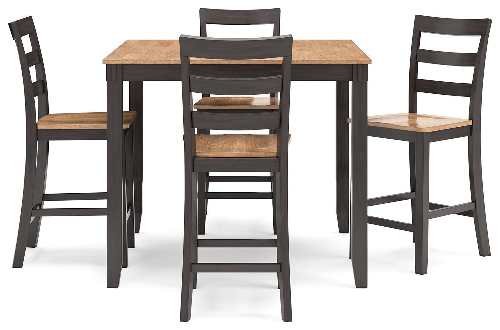 Gesthaven Natural Brown Counter Height Dining Table with 4 Ladderback Barstools
