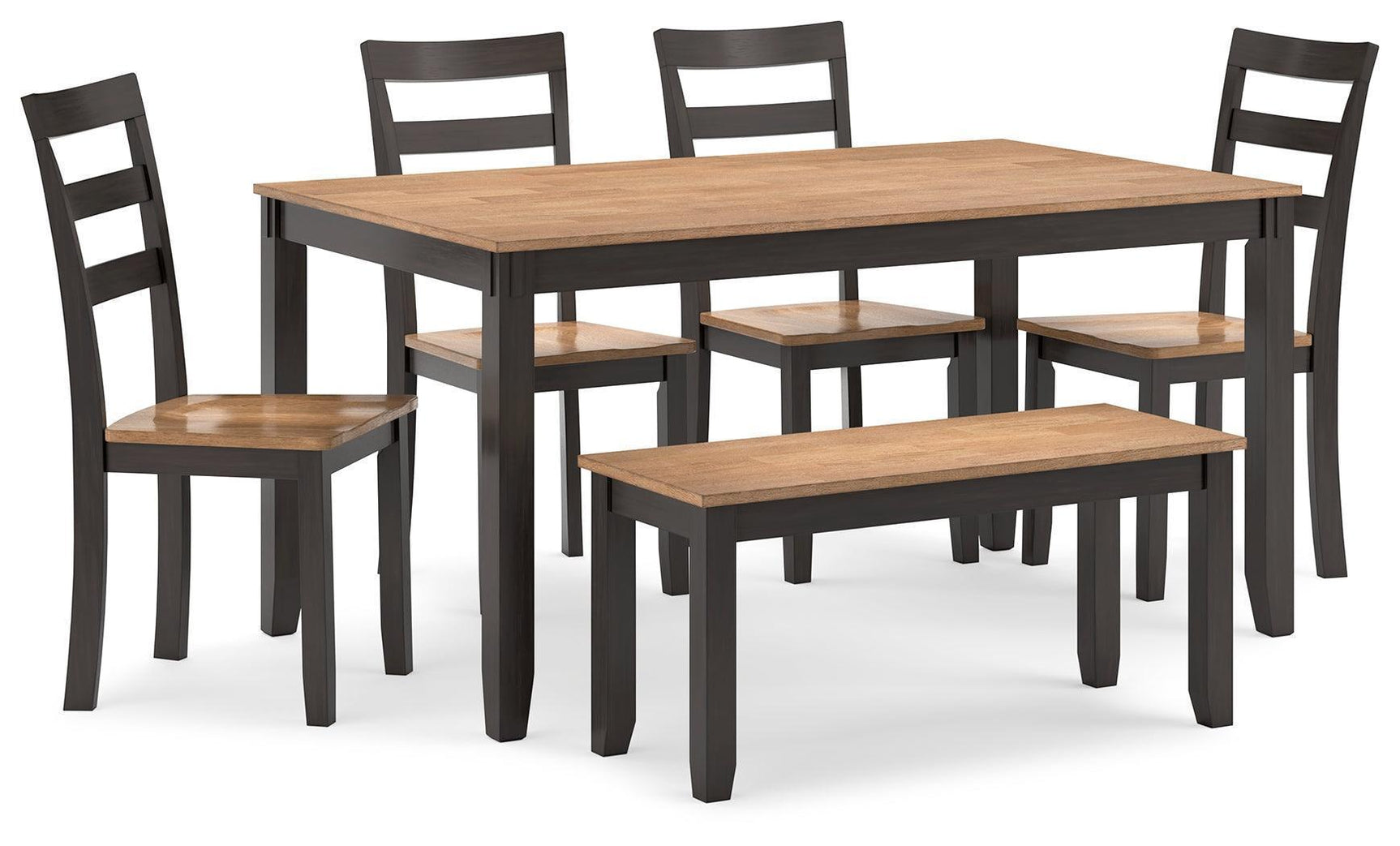 Gesthaven Natural Brown 6-Piece Dining Set with Table, 4 Ladderback Chairs & Bench