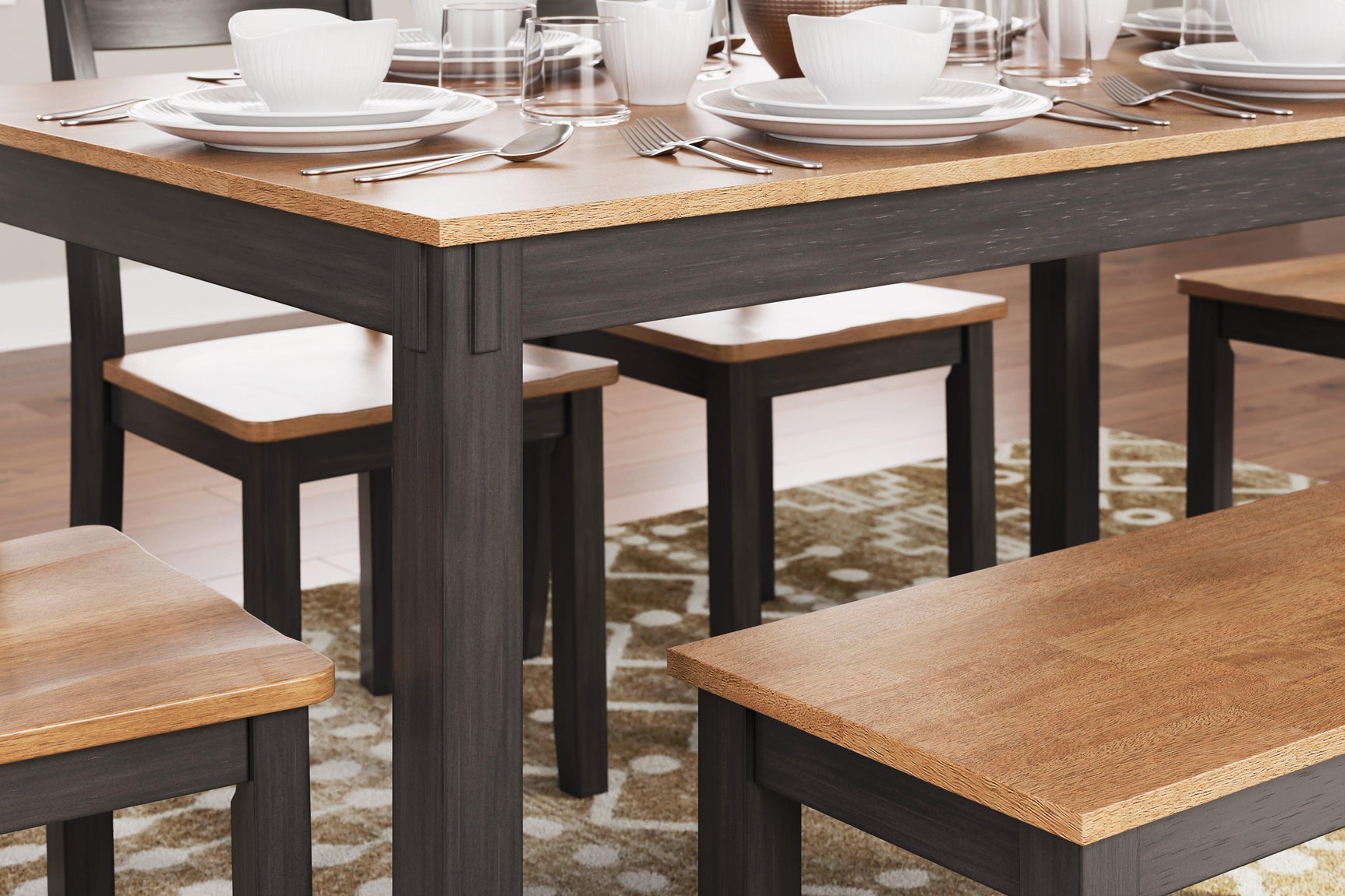 Gesthaven Natural Brown 6-Piece Dining Set with Table, 4 Ladderback Chairs & Bench