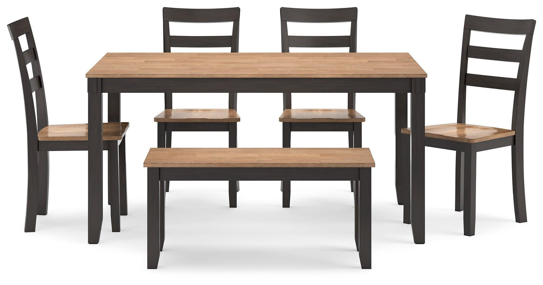 Gesthaven Natural Brown 6-Piece Dining Set with Table, 4 Ladderback Chairs & Bench