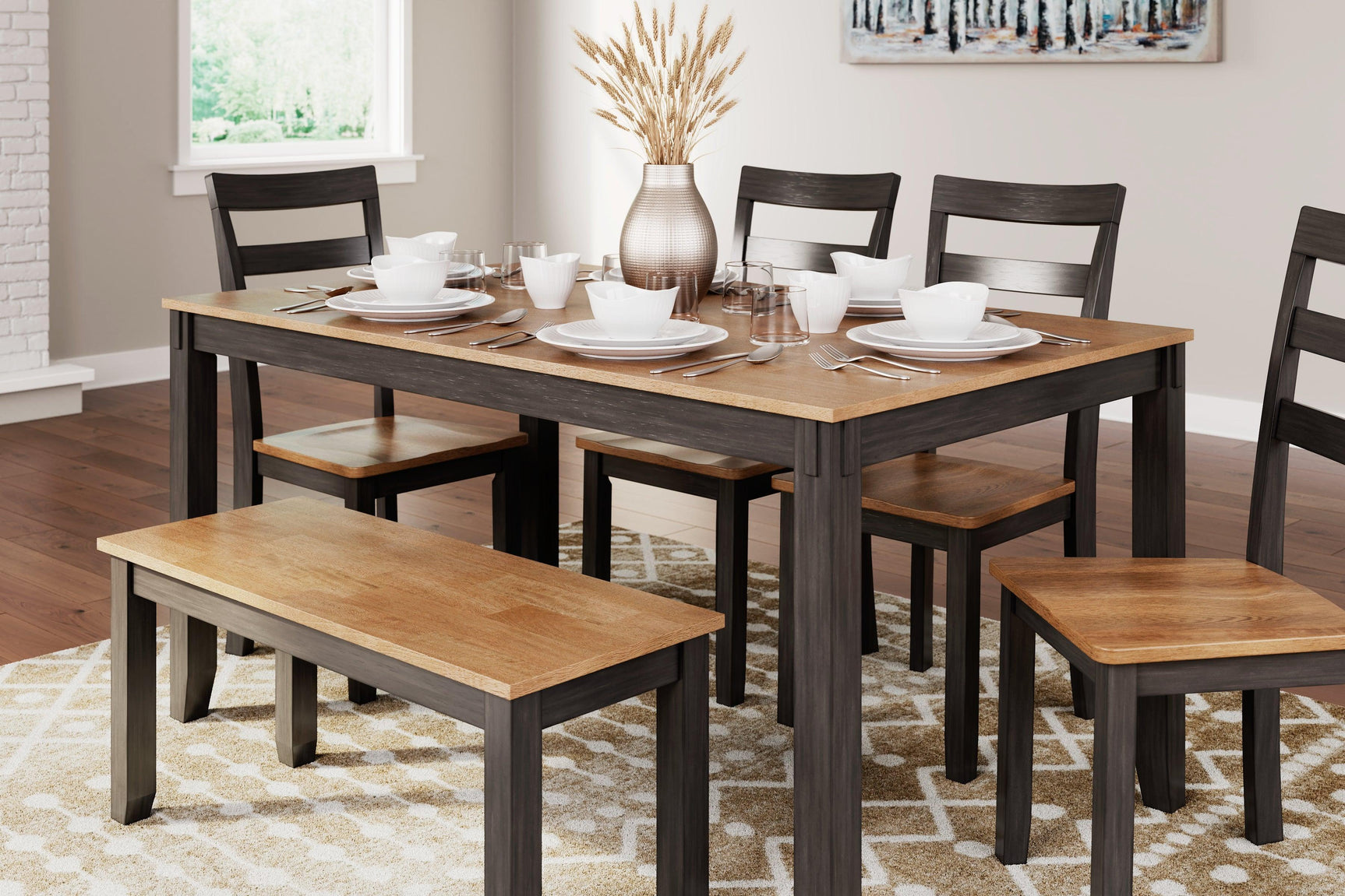 Gesthaven Natural Brown 6-Piece Dining Set with Table, 4 Ladderback Chairs & Bench