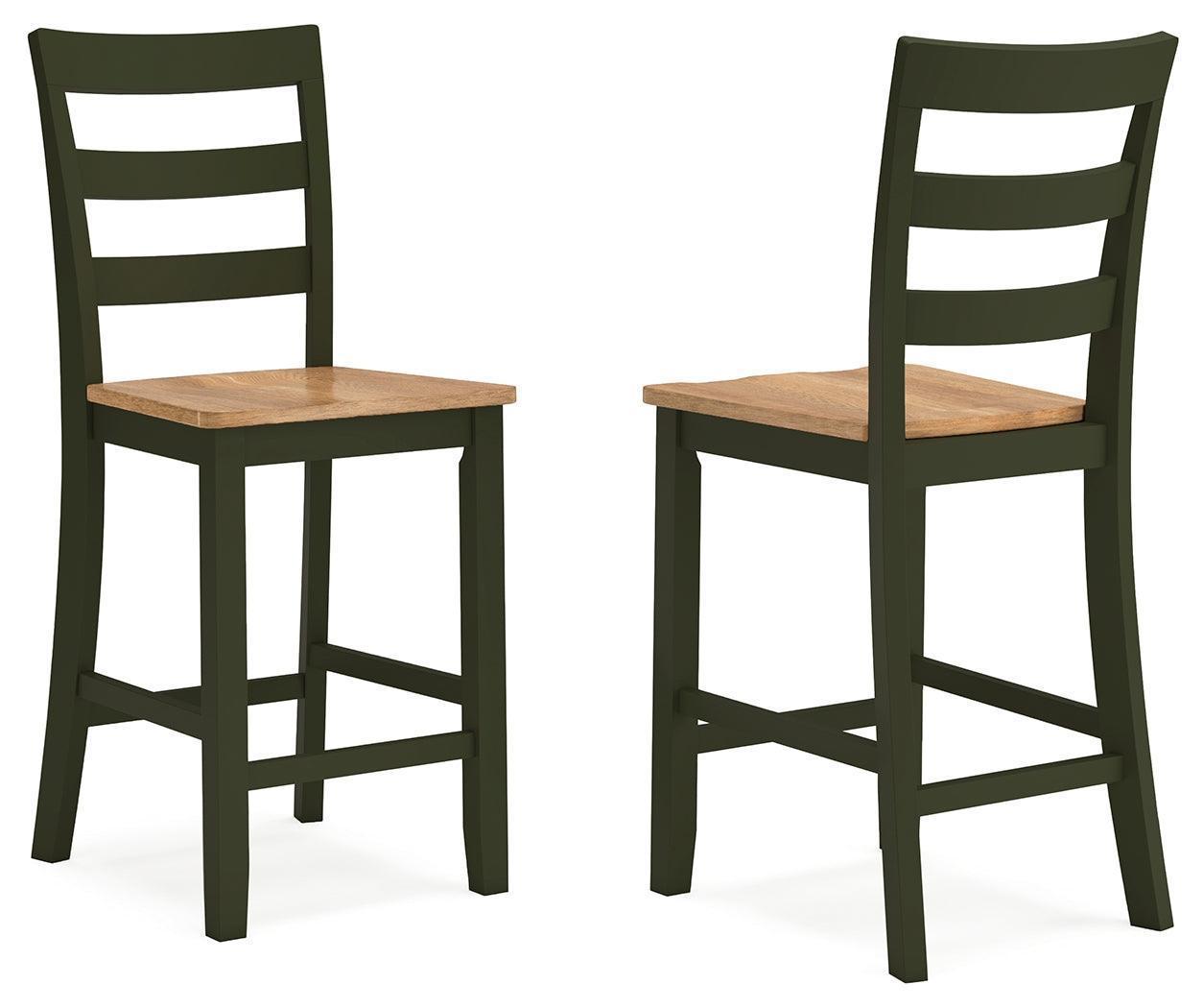 Gesthaven Natural/Green Counter Height Dining Table and 2 Barstools