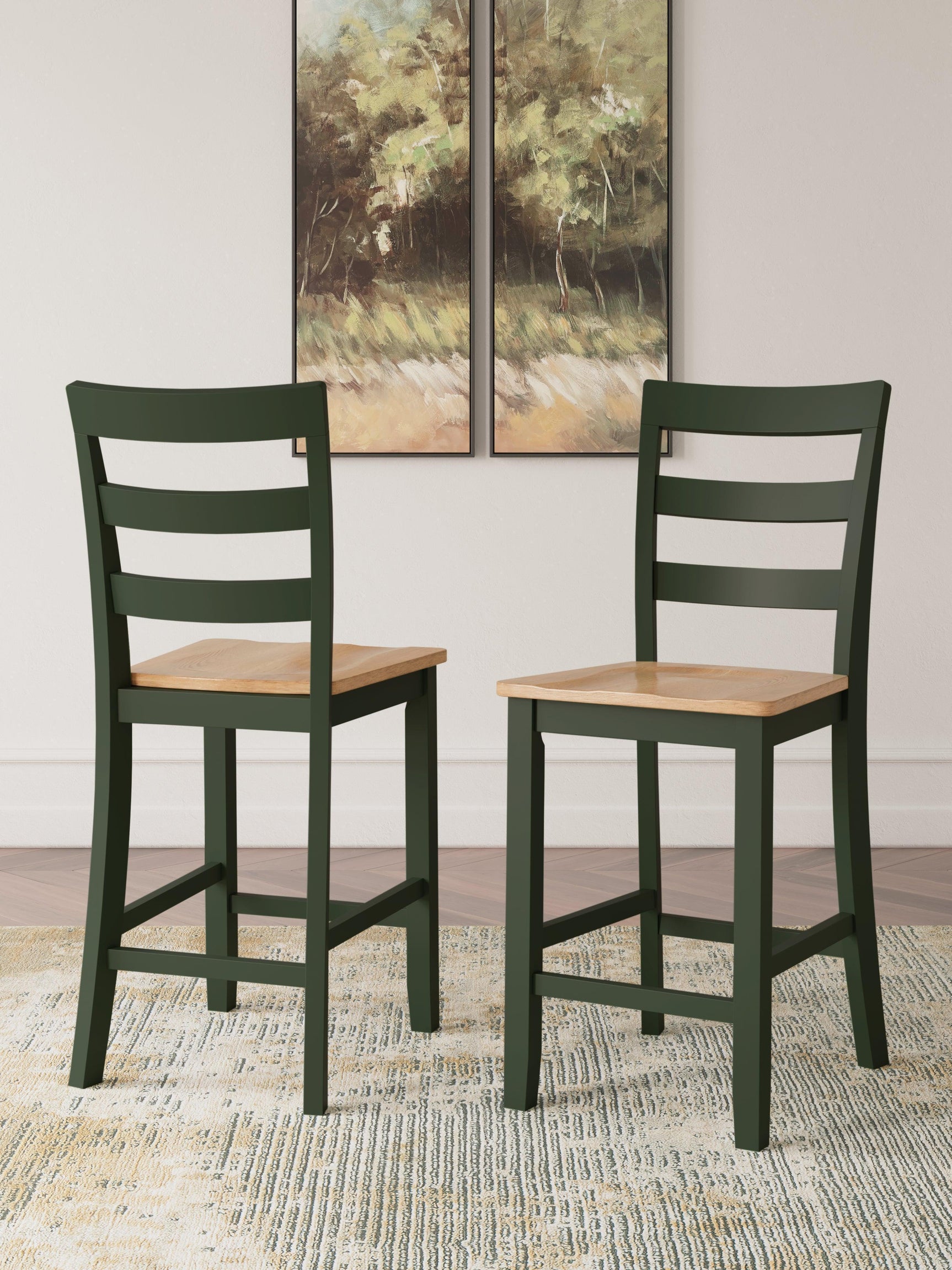 Gesthaven Natural/Green Counter Height Dining Table and 2 Barstools