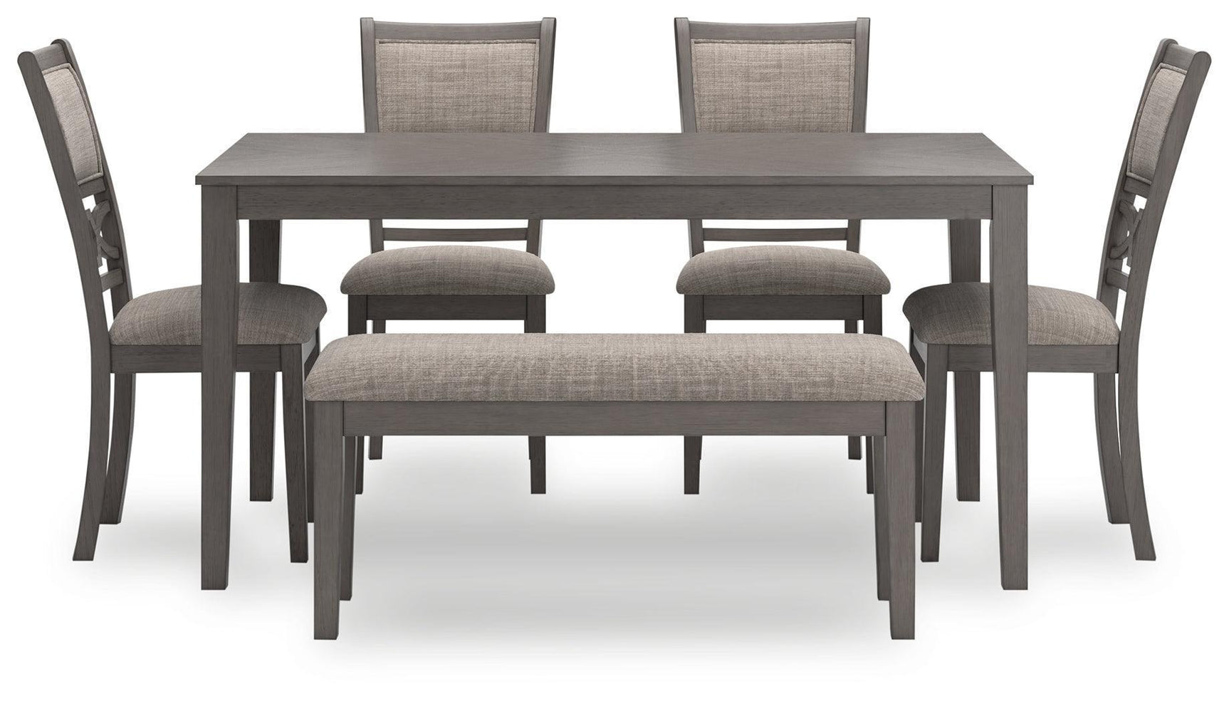 Wrenning Gray 6-Piece Dining Set with Table, 4 Upholstered Chairs & Bench