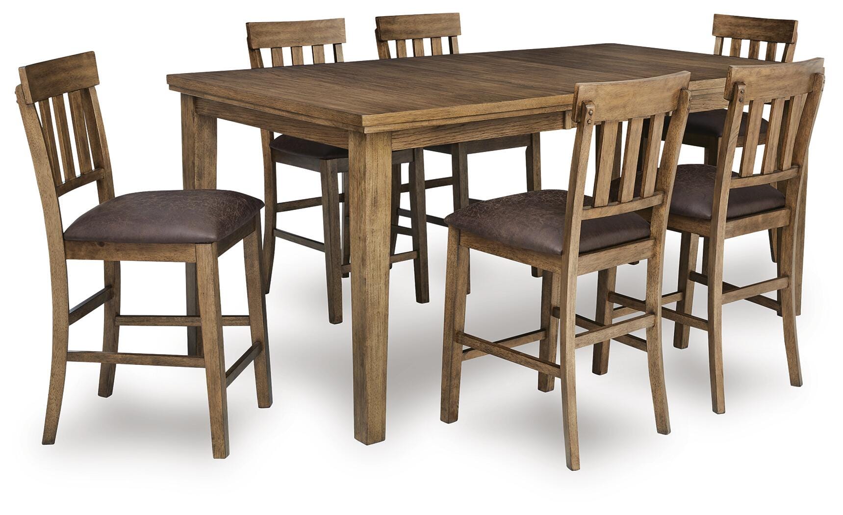Urbinforte Light Brown Counter Height Dining Table and 6 Barstools