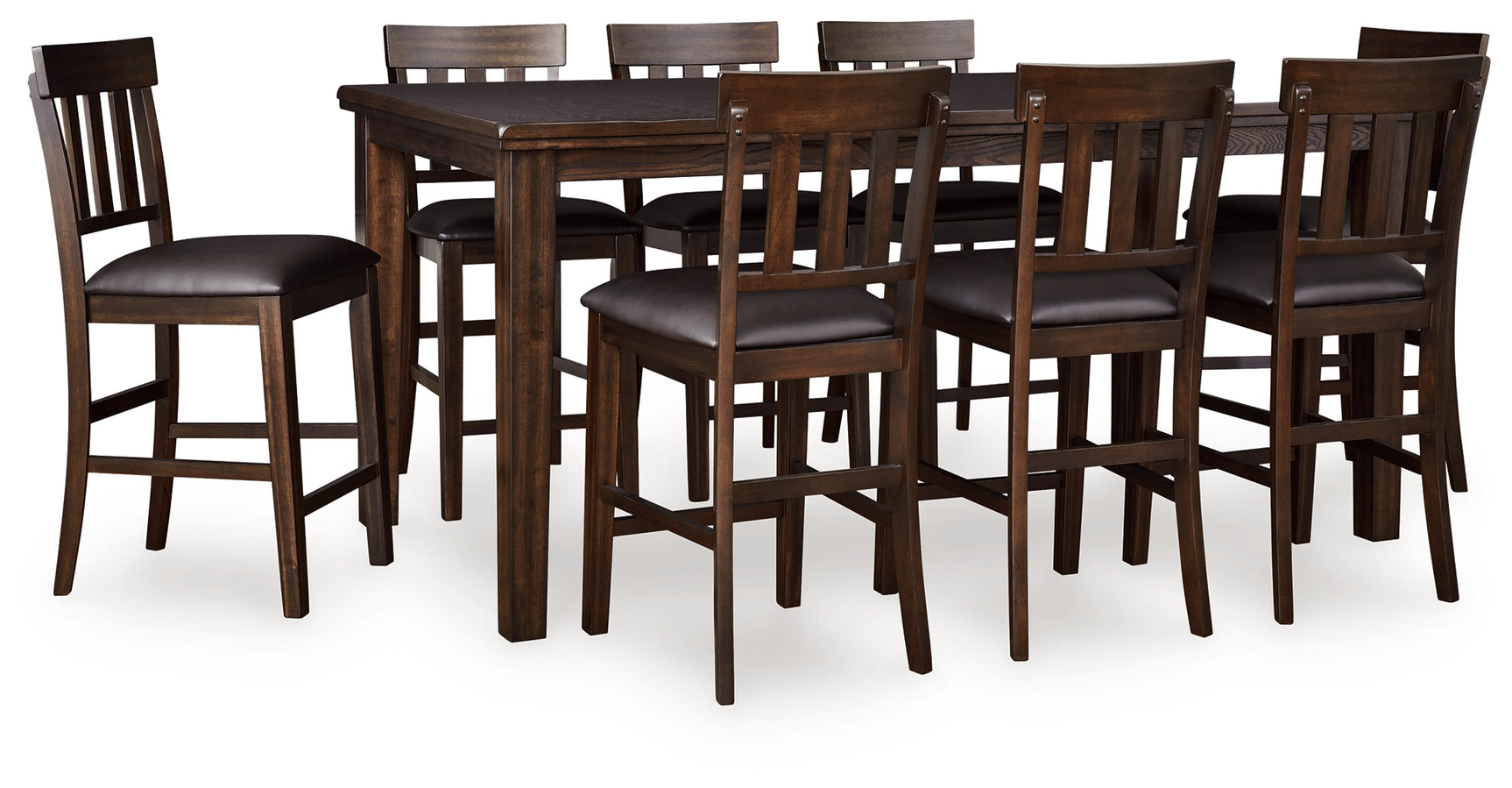 Haddigan Dark Brown Counter Height Dining Table and 8 Barstools