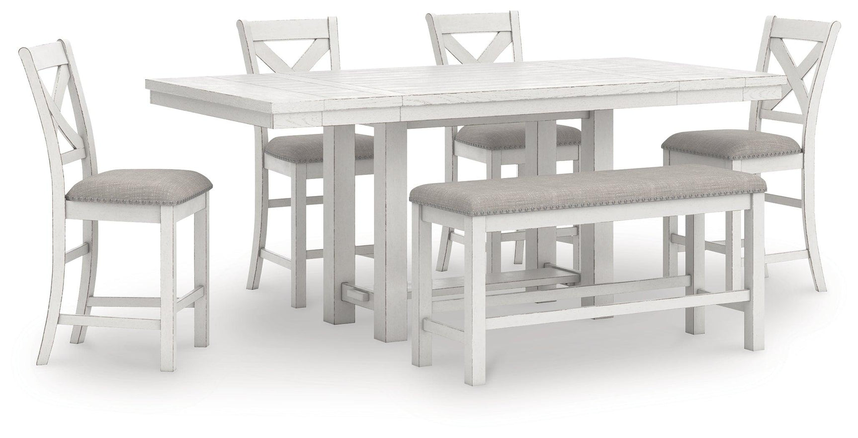 Robbinsdale Antique White Counter Height Dining Table and 4 Barstools and Bench