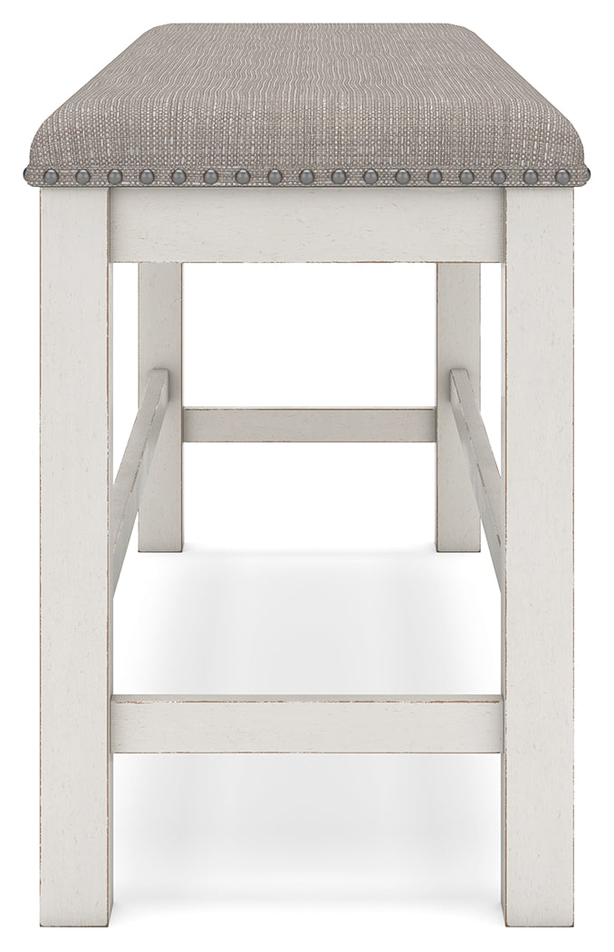 Robbinsdale Antique White Counter Height Dining Table and 6 Barstools and Bench with Storage