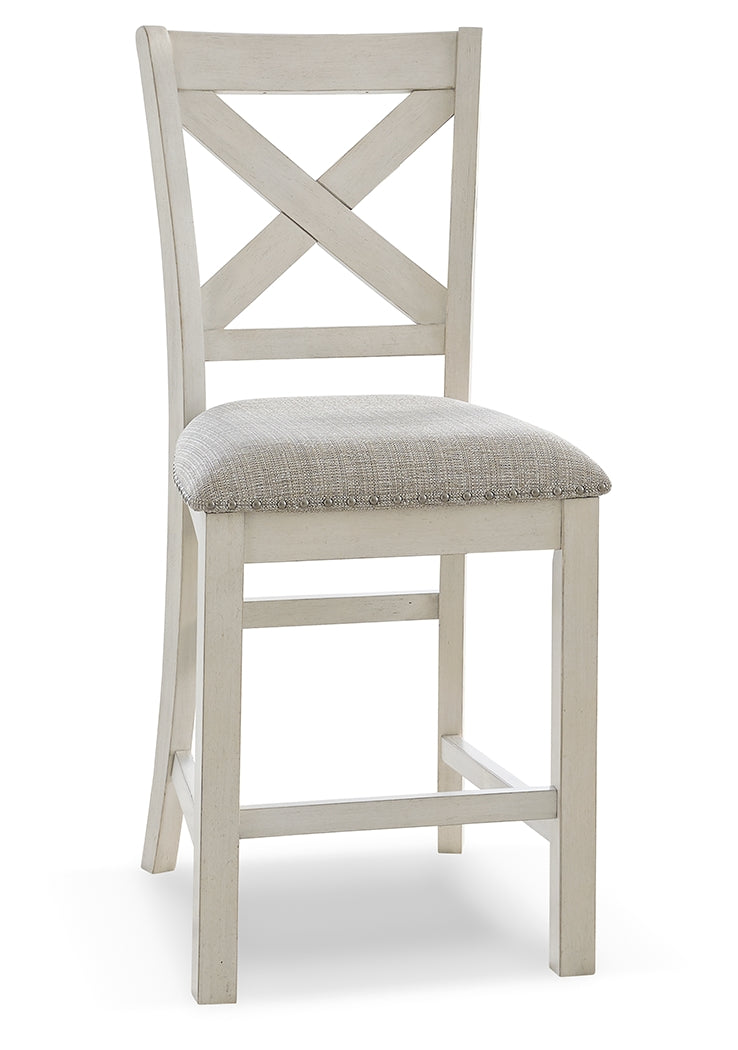 Robbinsdale Antique White Counter Height Dining Table and 6 Barstools and Bench with Storage
