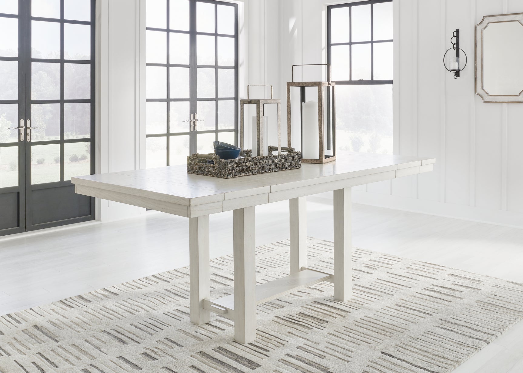 Robbinsdale Antique White Counter Height Dining Table and 6 Barstools and Bench with Storage