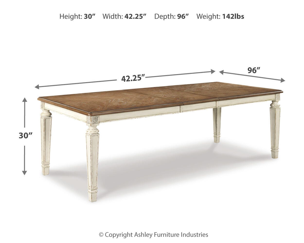 Realyn Chipped White Dining Set 2 dimension view