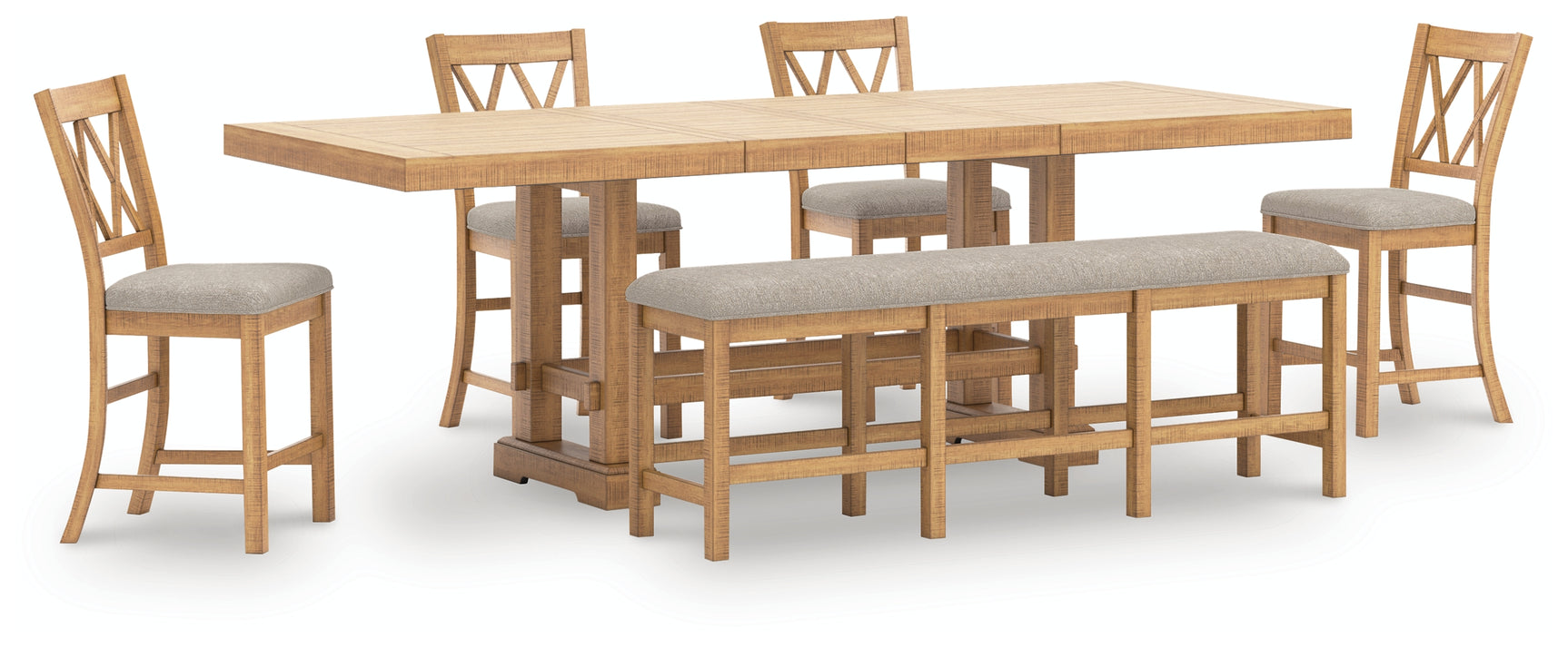 Havonplane Brown Counter Height Dining Table and 4 Barstools and Bench