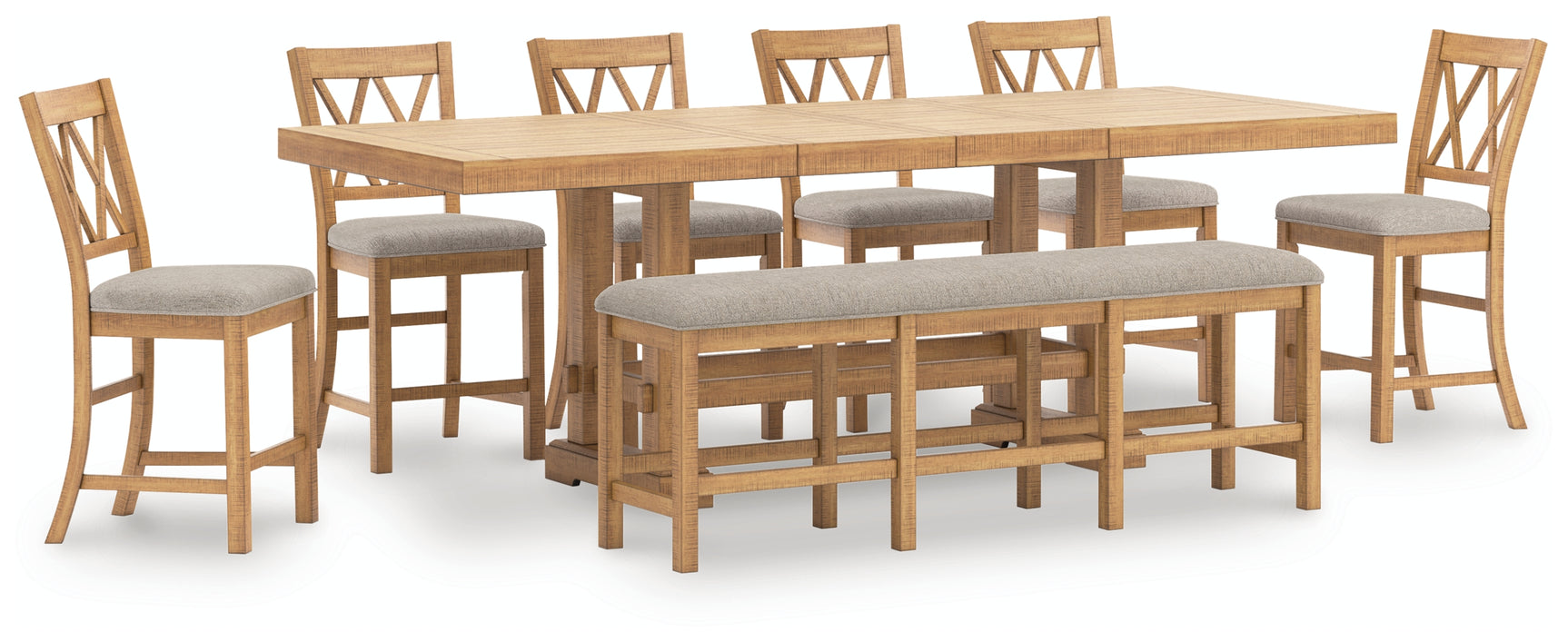 Havonplane Brown Counter Height Dining Table and 6 Barstools and Bench