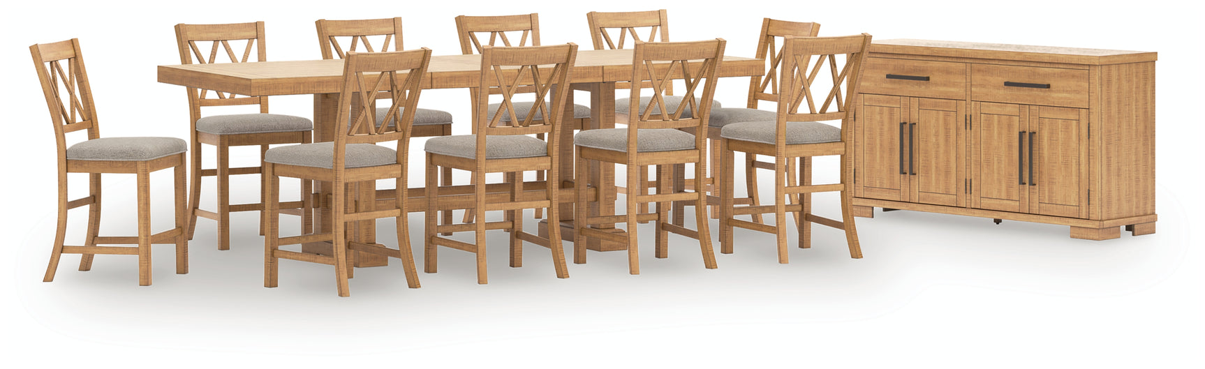 Havonplane Brown Counter Height Dining Table and 10 Barstools and Storage