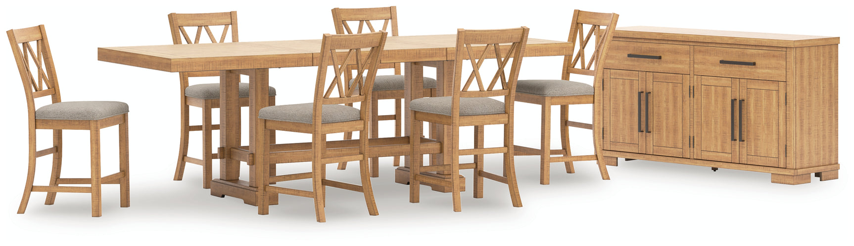 Havonplane Brown Counter Height Dining Table and 6 Barstools with Storage