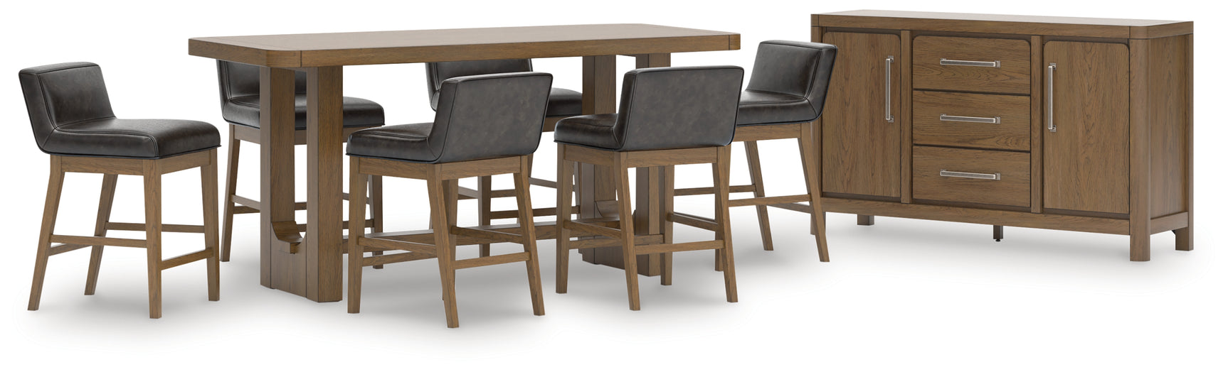 Cabalynn Light Brown Counter Height Dining Table and 6 Barstools with Storage