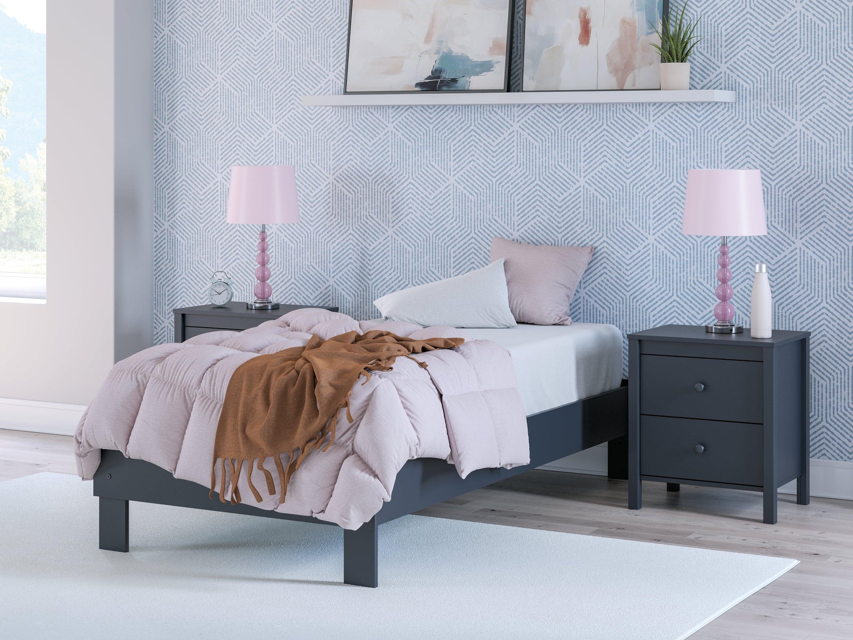 Simmenfort Navy Blue Twin Platform Bed