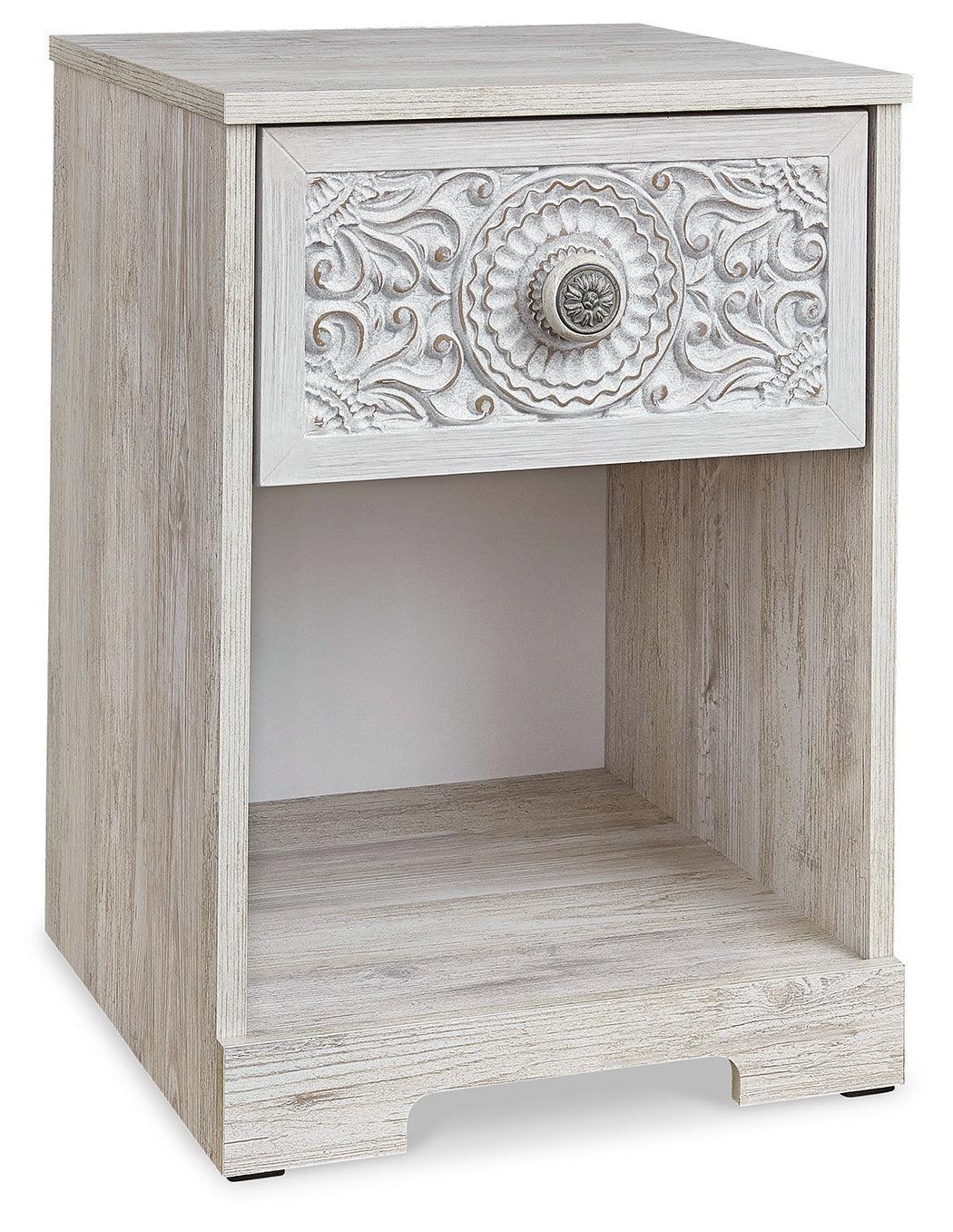 Paxberry Whitewash Two-Drawer Nightstand with USB Charging Ports