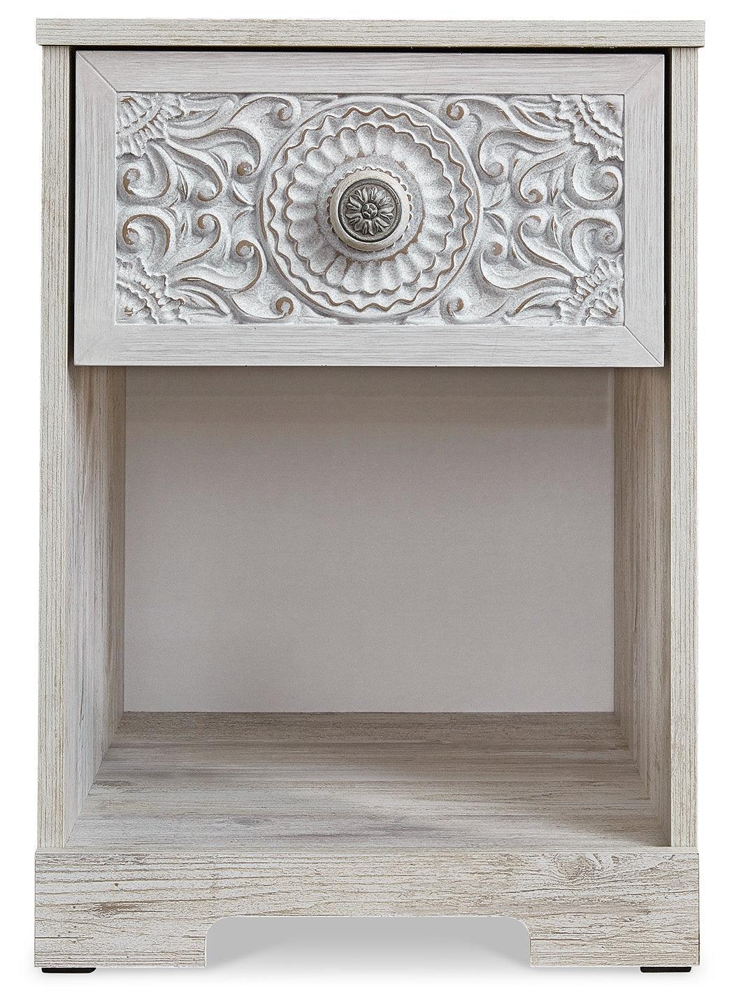 Paxberry Whitewash Two-Drawer Nightstand with USB Charging Ports