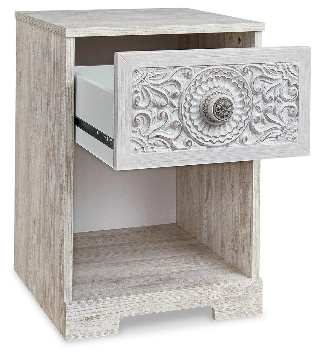 Paxberry Whitewash Two-Drawer Nightstand with USB Charging Ports