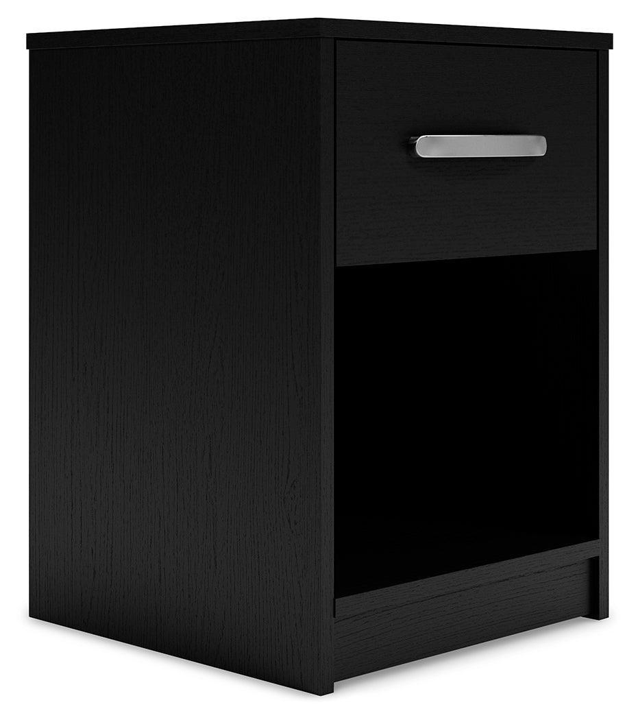 Finch Black Nightstand with Drawer and Open Cubby