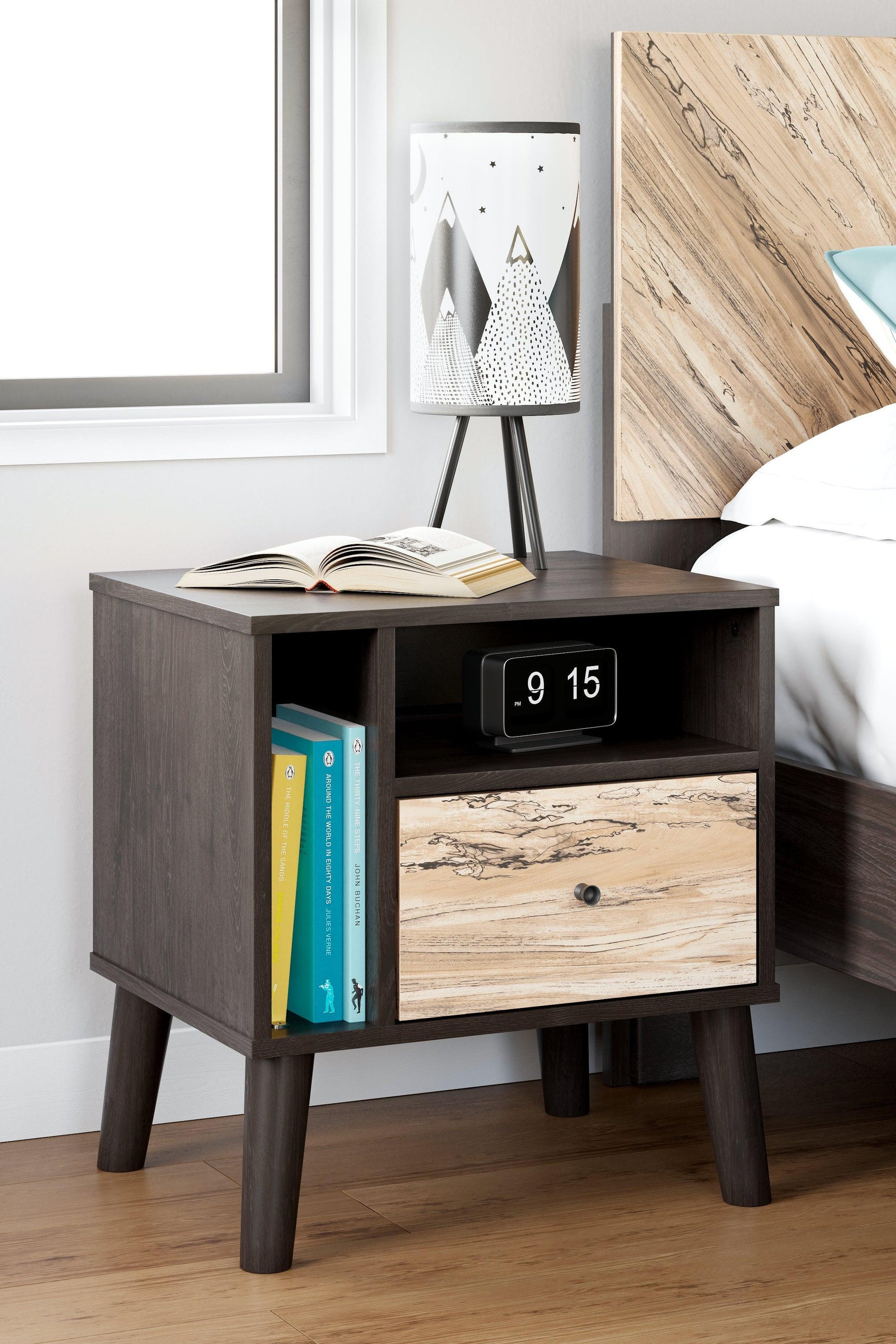 Piperton Two-tone Brown/Black Nightstand - Ella Furniture