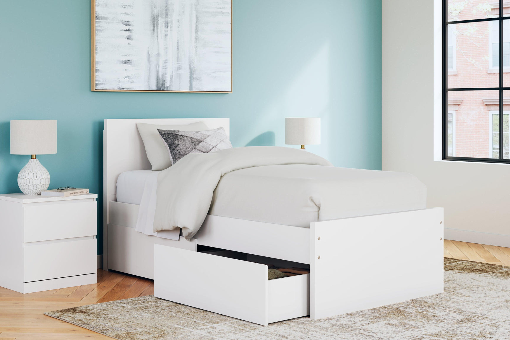 Onita White Twin Panel Platform Bed With 1 Side Storage