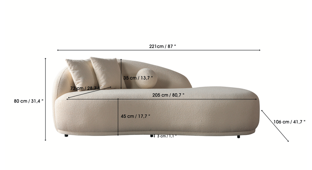 Bonita Ivory Boucle Sofa Chaise 87" view 12