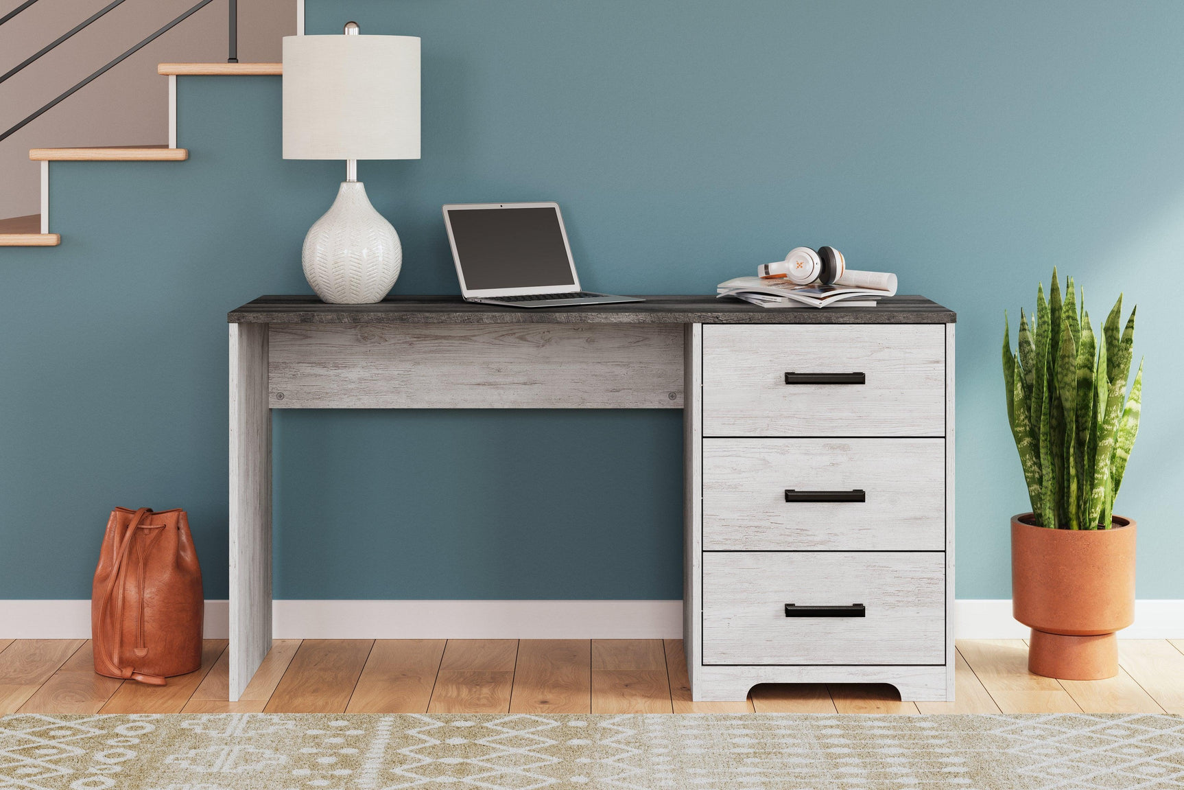 Shawburn Two-Tone 54" Home Office Desk in White and Dark Charcoal Gray
