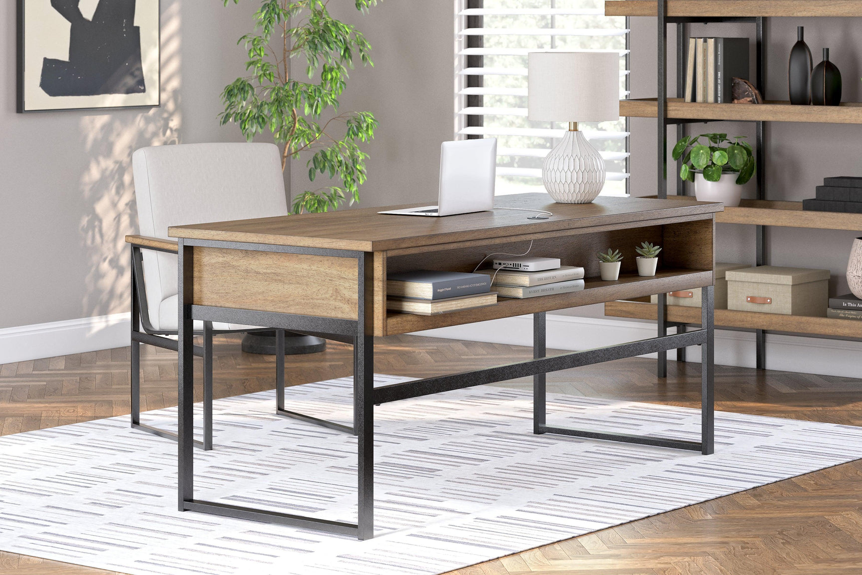 Montia Light Brown Home Office Desk with Chair and Storage