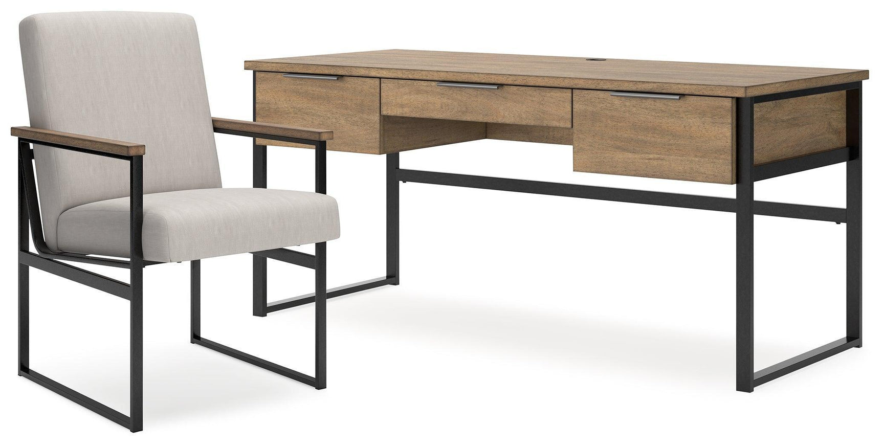 Montia Light Brown Home Office Desk with Chair and Storage