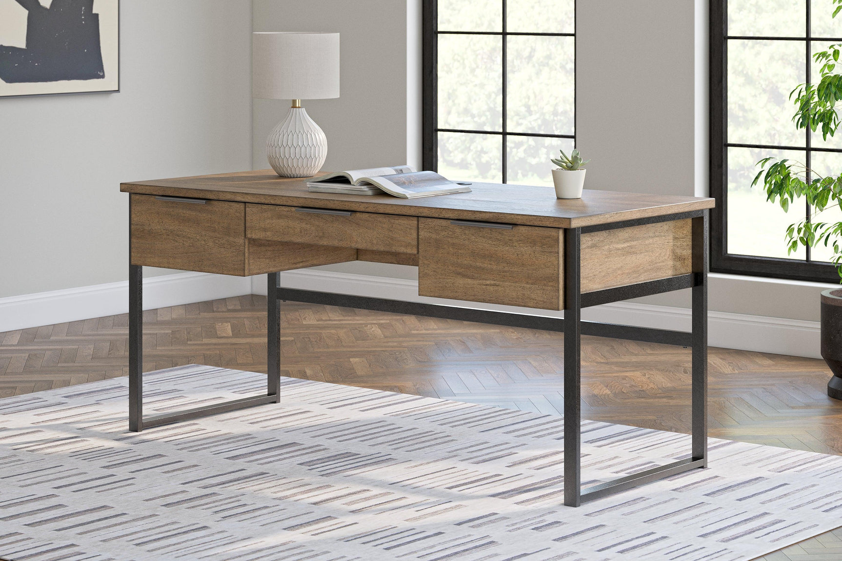 Montia Light Brown Home Office Desk with Chair and Storage
