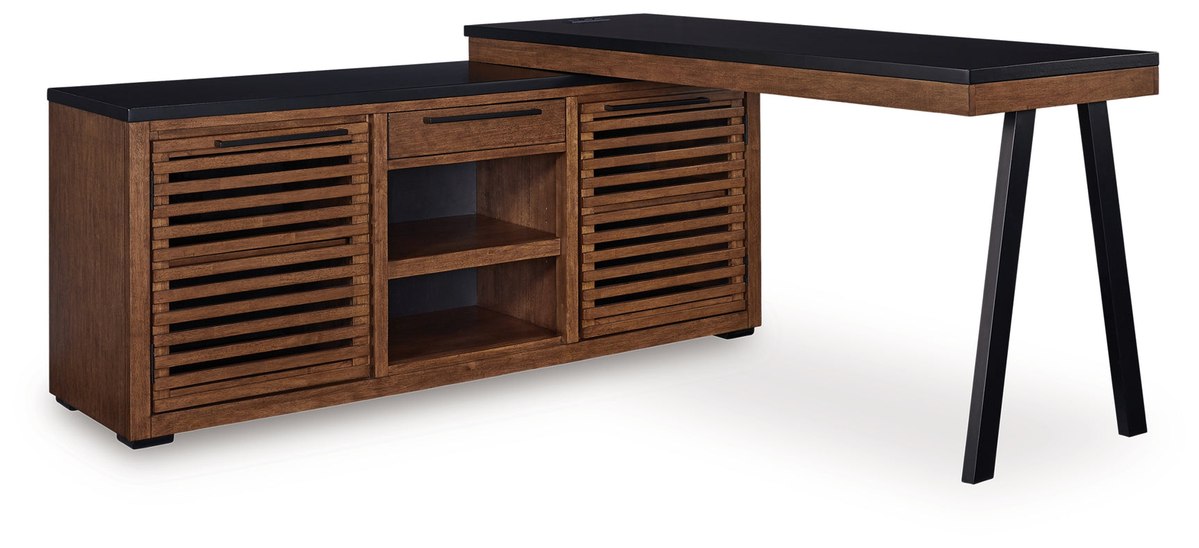 Kallari Warm Brown/Black Credenza with Desk Return