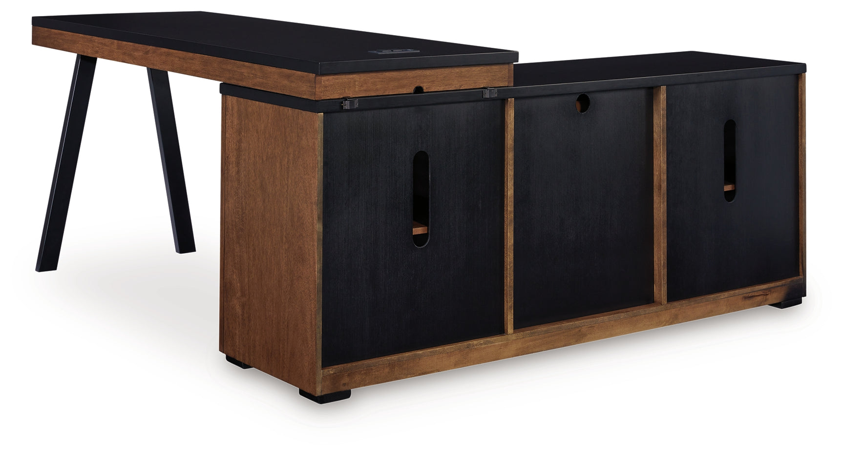 Kallari Warm Brown/Black Credenza with Desk Return